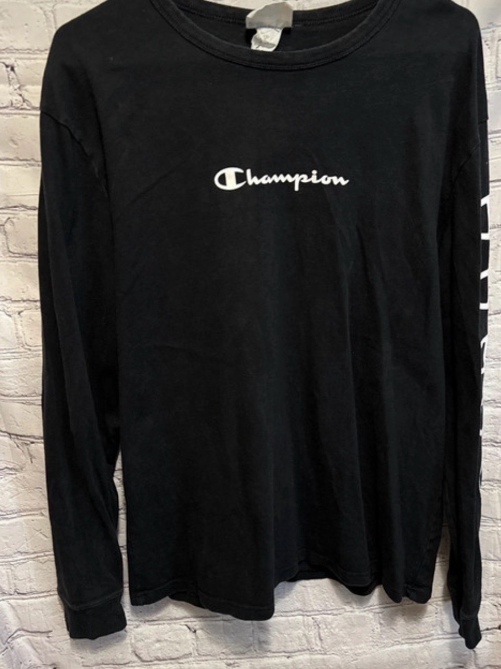Champion Black Long Sleeve Crewneck with White Logo